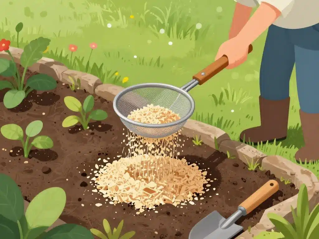 épandage précis cendre de bois désherbant sur parcelle