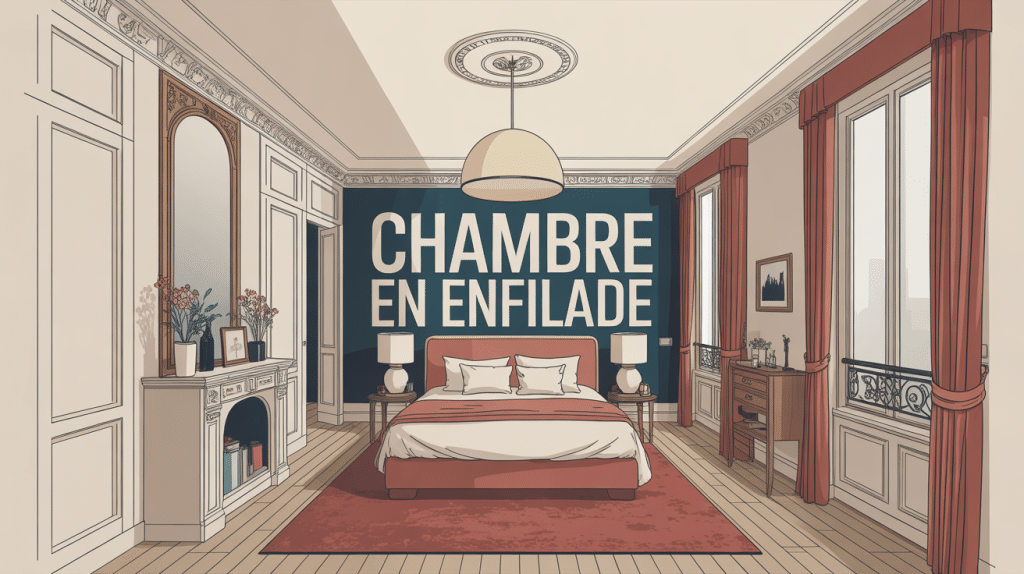 Illustration chambre en enfilade parisienne élégante