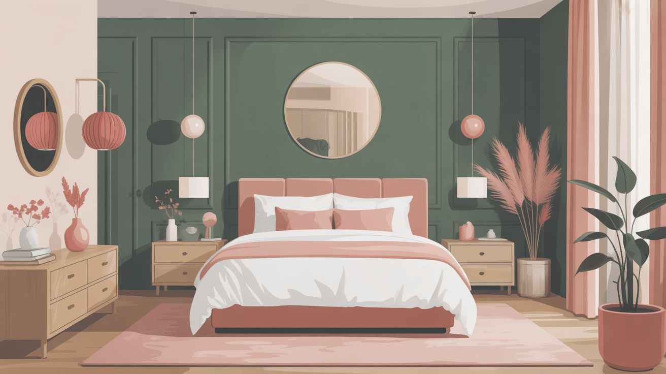 chambre vert sauge et rose déco élégante moderne