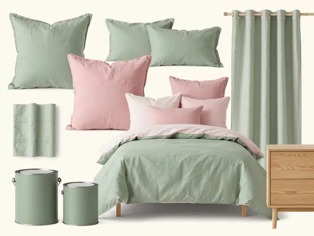 chambre vert sauge et rose choix mobilier textile peinture