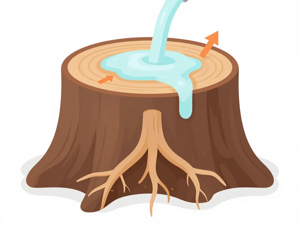 Schéma détruire souche eau de javel, pénétration limitée