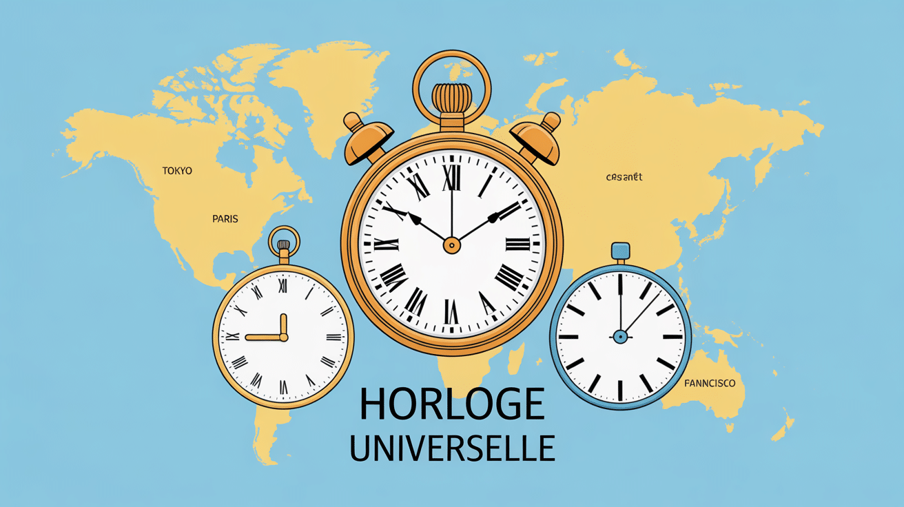 horloge universelle carte du monde fuseaux horaires