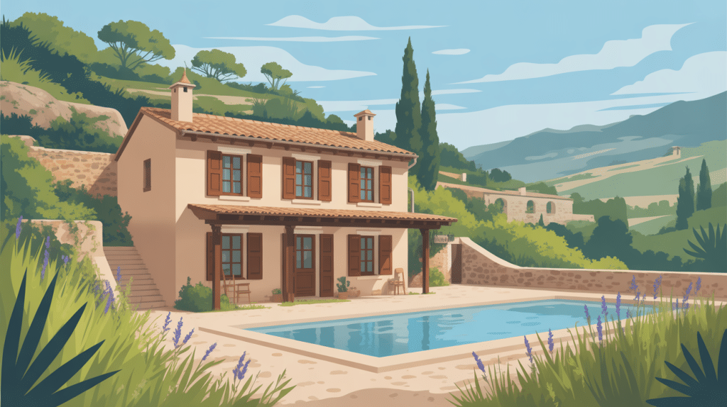 maison sarde typique en paysage méditerranéen