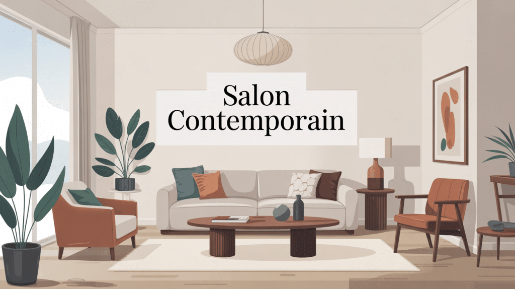 salon contemporain élégant chaleureux illustration