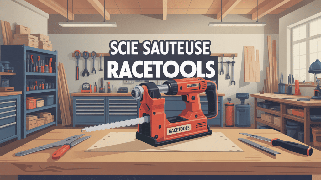 Scie sauteuse Racetools en action sur établi atelier lumineux