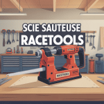 Scie sauteuse Racetools en action sur établi atelier lumineux