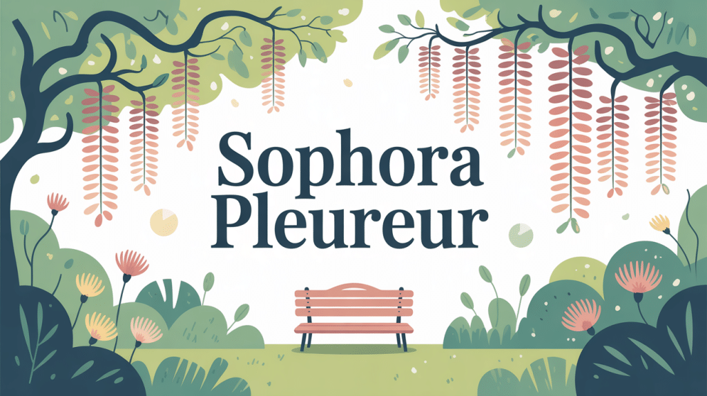 illustration sophora pleureur rameaux retombants dans jardin moderne