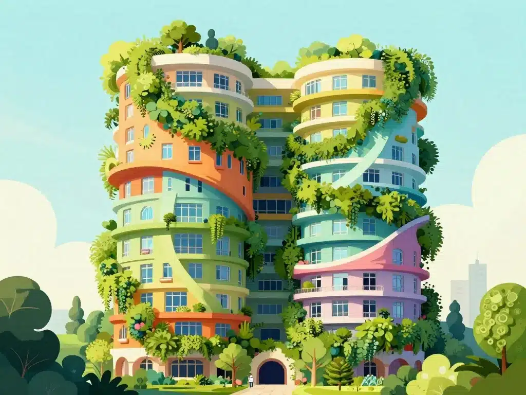 Façade organique Waldspirale végétation et couleurs