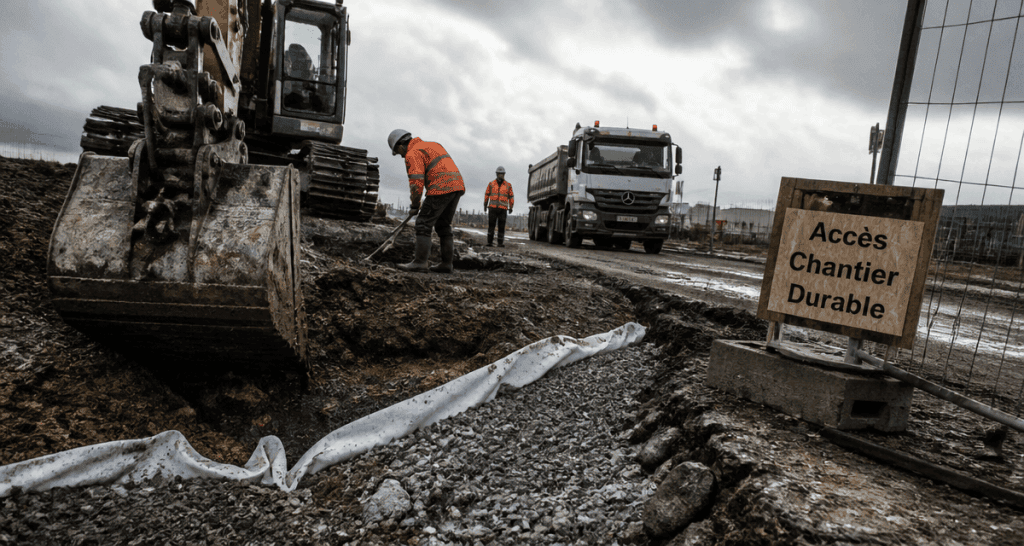 acces chantier construction sol carrossable