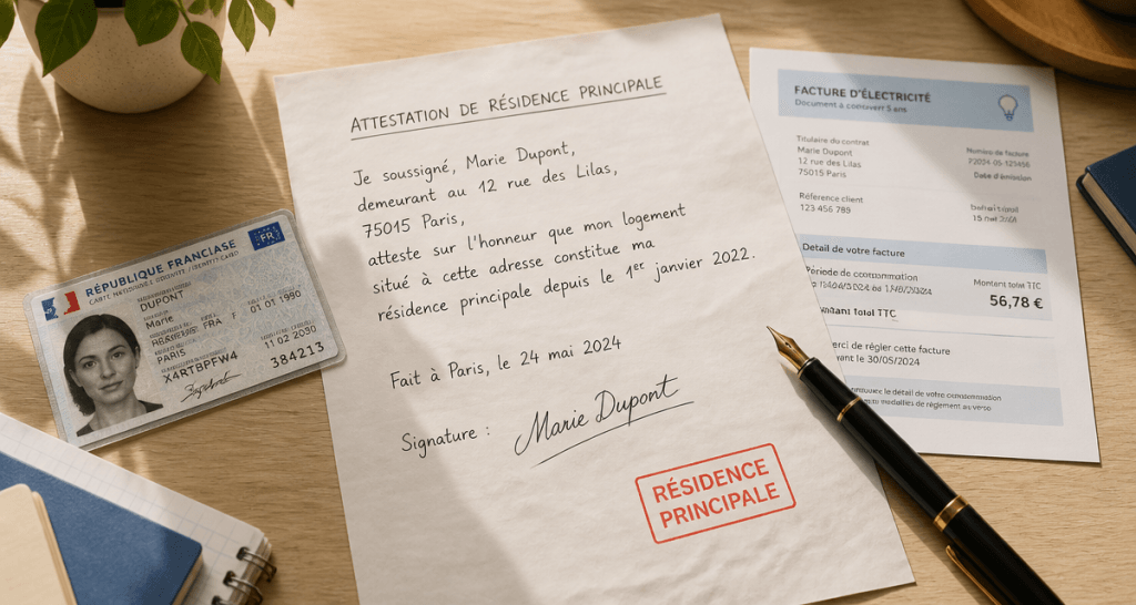 attestation sur l honneur residence principale avec justificatifs