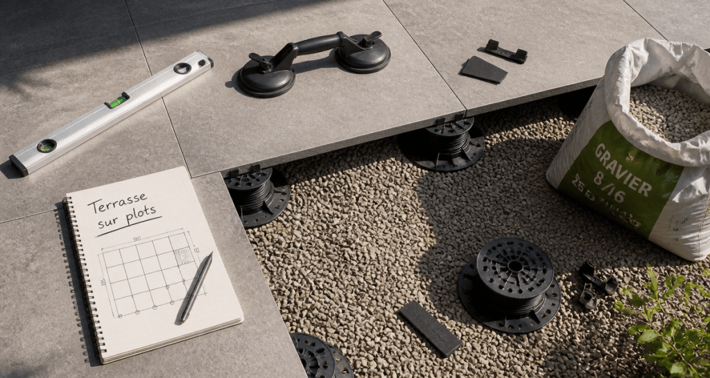 carreler sur plot terrasse outils dalles