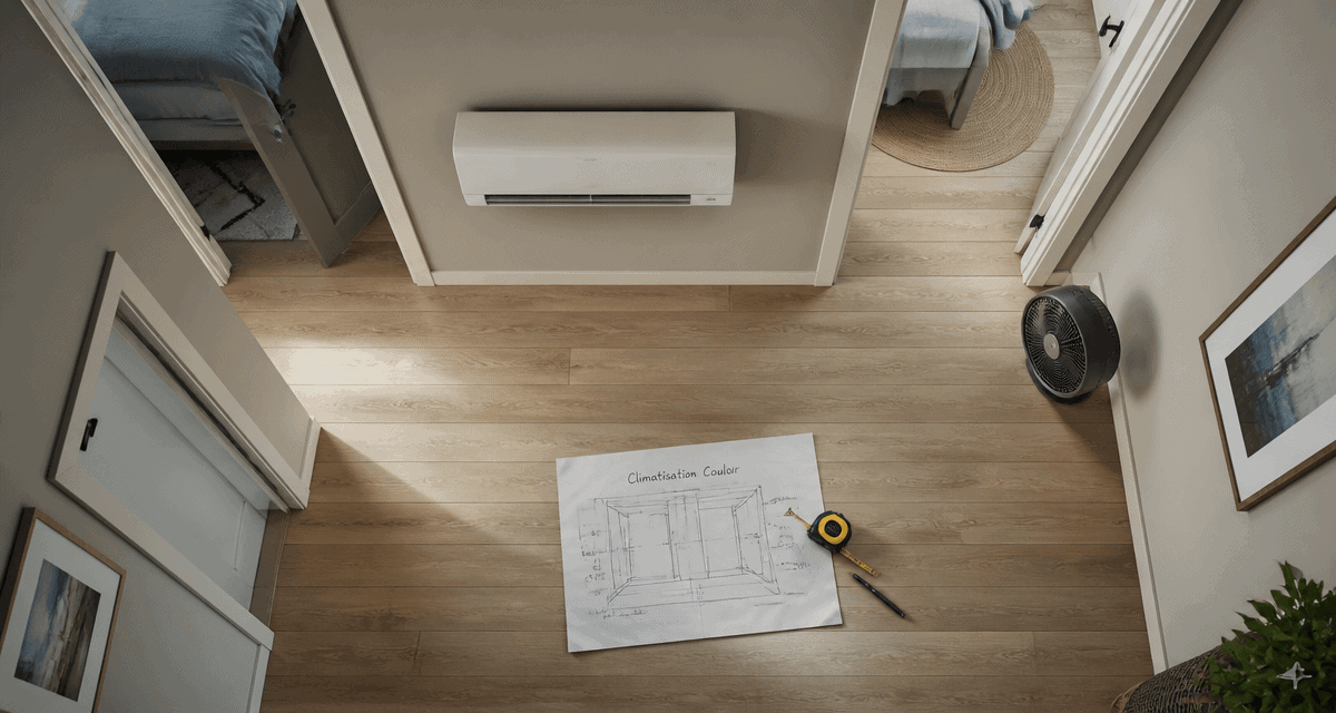 Clim dans couloir pour refroidir les chambres, vue du dessus