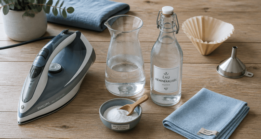 comment faire de l'eau déminéralisée pour fer à repasser sur plan de travail