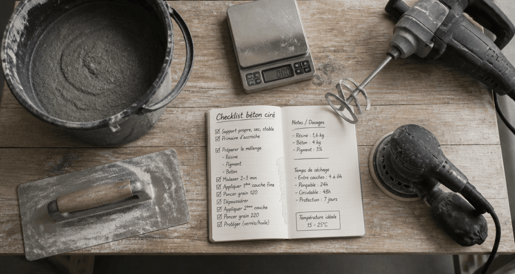 comment faire un beton cire outils sur table