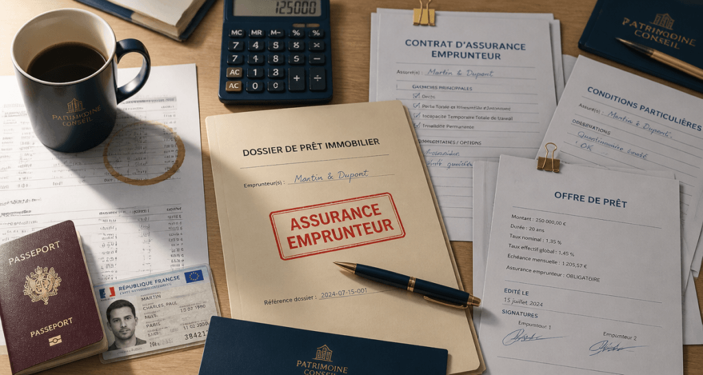 courtier assurance pret immobilier sur bureau avec documents