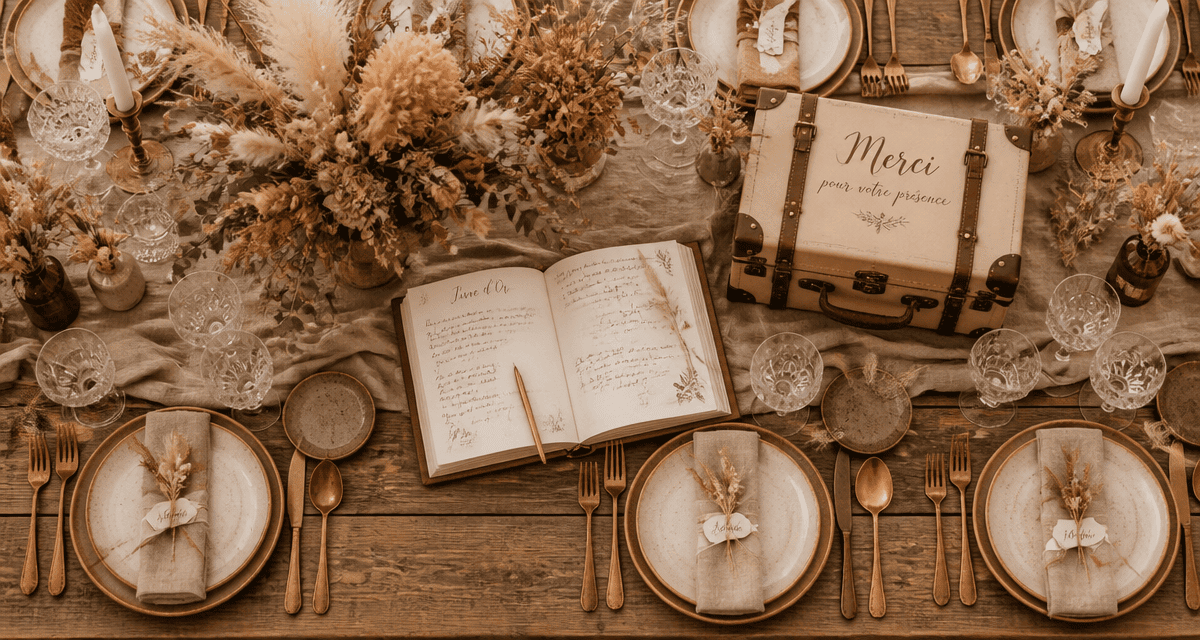 Decos de mariage table bohème chic fleurs séchées