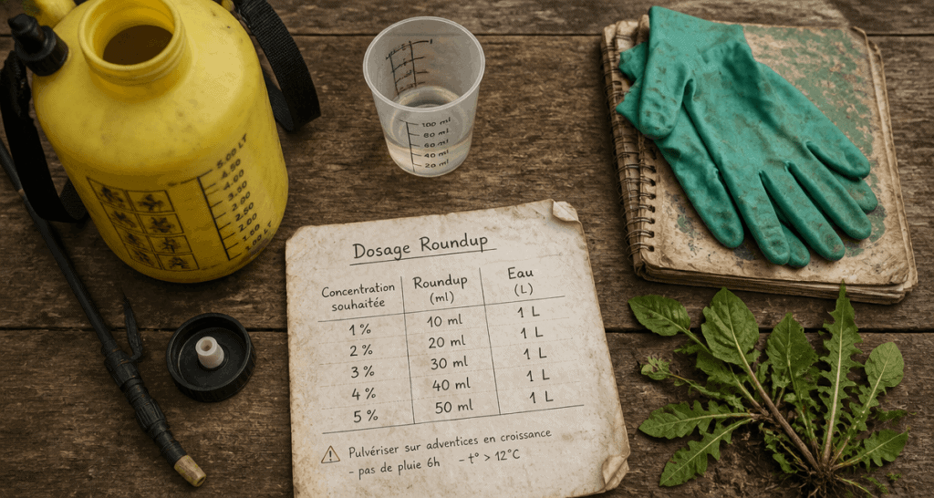 dosage roundup pulvérisateur gobelet jardin