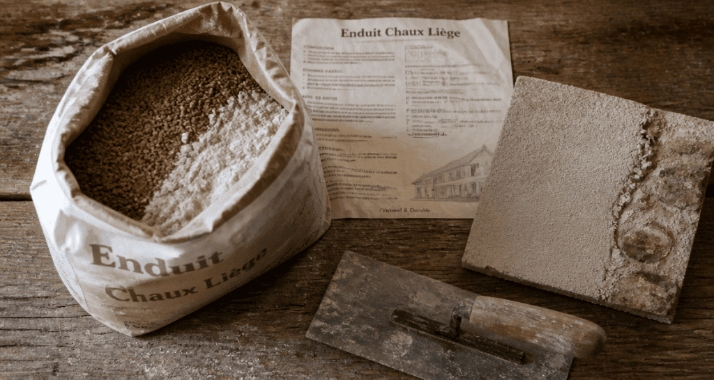 enduit chaux liege sac outils mur pierre
