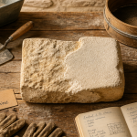 Enduit patrimoine sur établi avec outils anciens