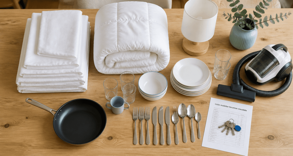 liste mobilier location meublée pdf sur table avec équipements