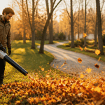 meilleur souffleur sur batterie utilisé dans un jardin en automne