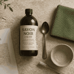 nettoyage travertin savon noir sur plan de travail