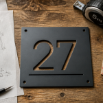 Numero de maison design aluminium thermolaqué sur bureau atelier