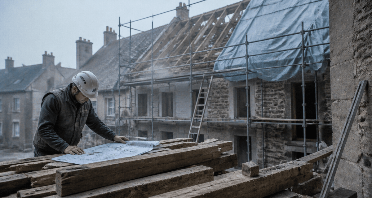 Surélévation maison ancienne artisan sur chantier