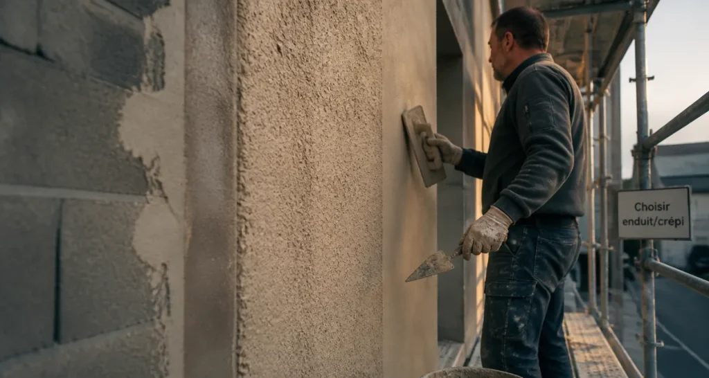 Crépi ou enduit extérieur : mur de façade en finition