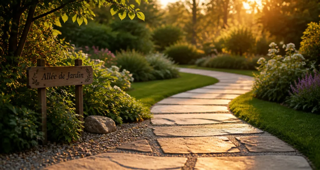 dalle allee de jardin en pierre naturelle et grès