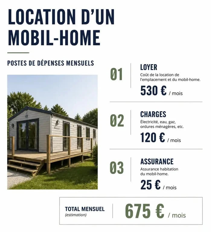 Infographie des coûts mensuels pour la location d'un mobil-home à l'année entre particulier