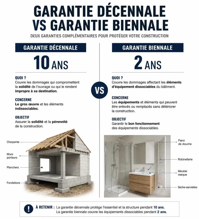 Schéma explicatif des garanties décennale et biennale pour les travaux de rénovation
