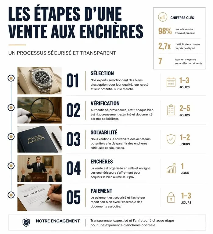 Processus d'achat aux enchères publiques sur Info Enchères : étapes clés de la sélection au paiement