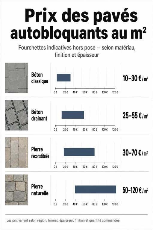 Comparatif des prix des pavés autobloquants au m² selon le matériau