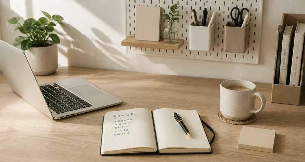 organiser un bureau avec bureau rangé et accessoires