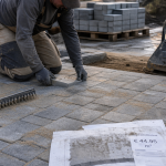 Prix des paves autobloquant : artisan pose des pavés autobloquants sur une allée de garage