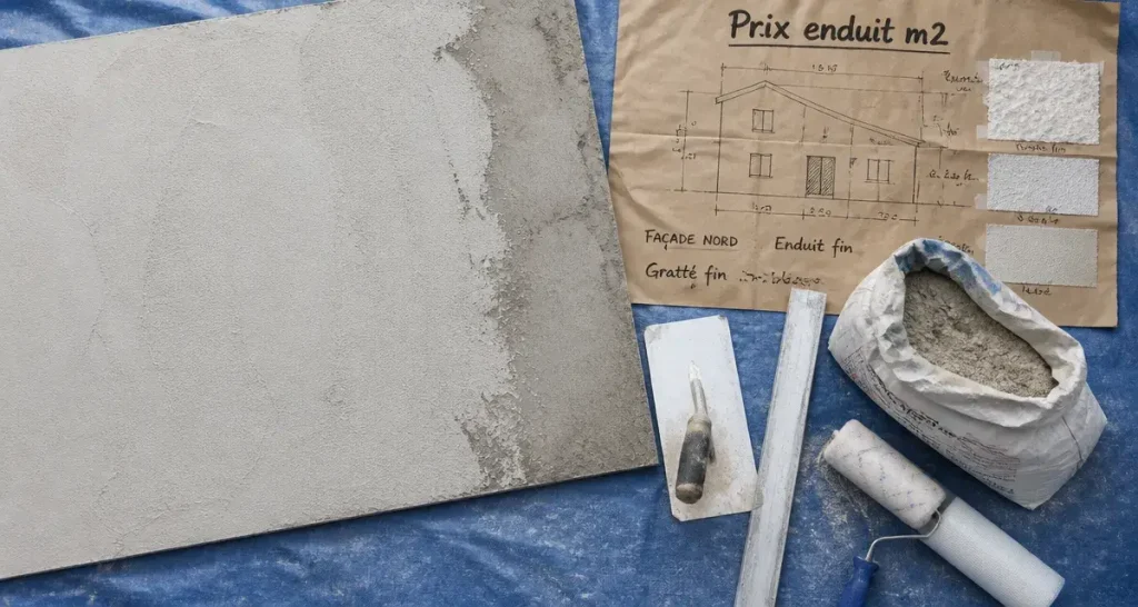 Prix enduit m2 : budget enduit au m², outils et enduit en cours de lissage