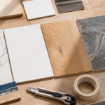 revêtement de plan de travail cuisine échantillons et outils