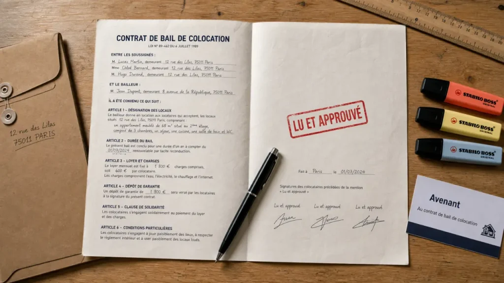 Avenant au bail colocation LU ET APPROUVÉ