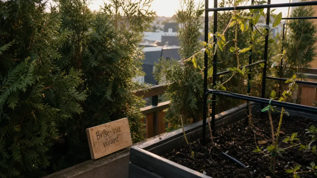 Brise vue plante : haie persistante et grimpantes sur terrasse