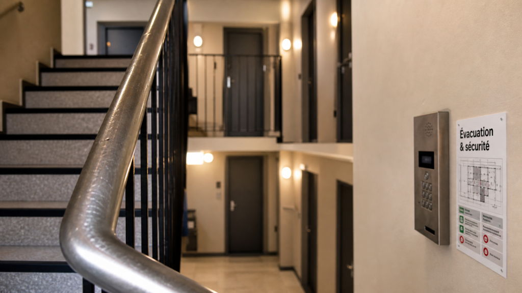 Cage d'escalier immeuble rénovée : sécurité incendie et éclairage