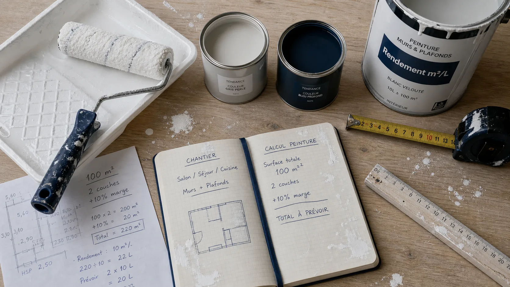 Combien de litre de peinture pour 100m2 : calcul rendement et couches