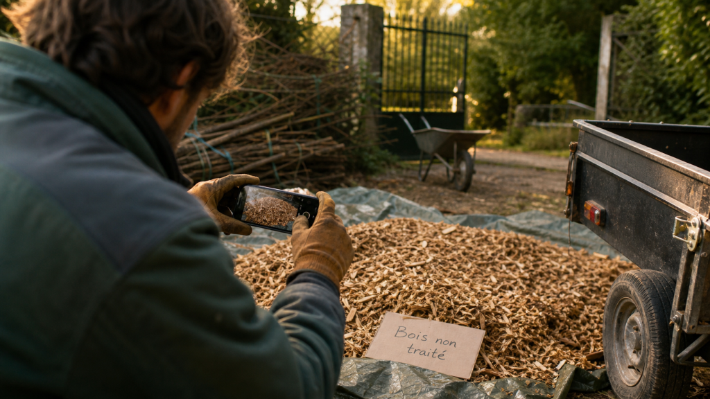 Copeaux de bois gratuit pour jardin : tas de broyat et copeaux non traités