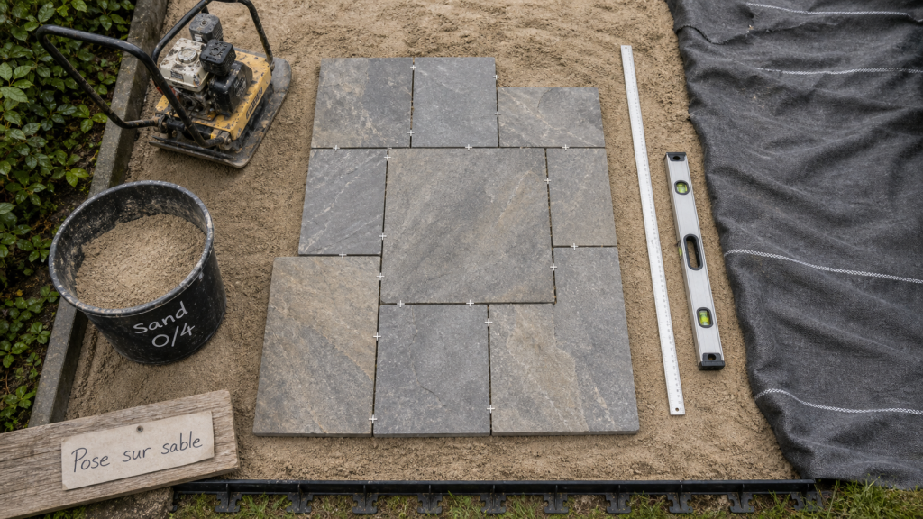 Dalle sur sable terrasse : pente 1 à 2 %