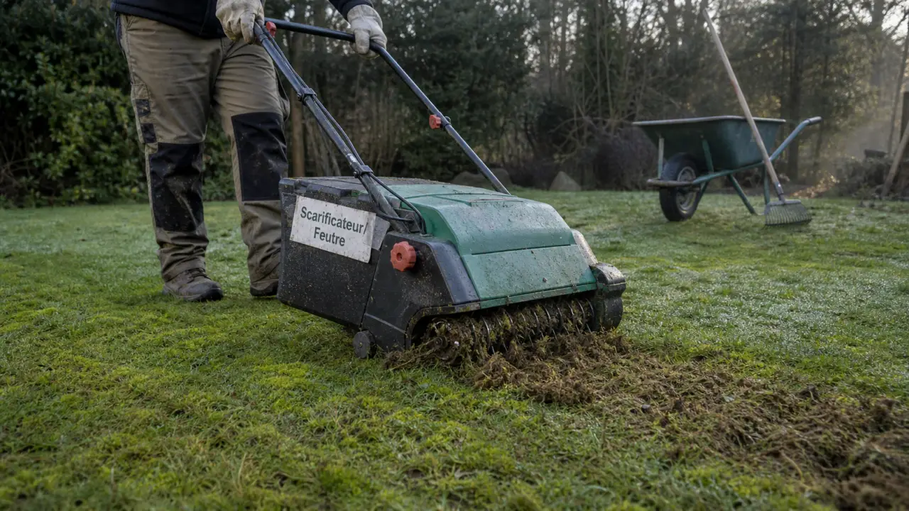 Démousseur ou scarificateur : scarificateur électrique enlève mousse et feutre du gazon humide