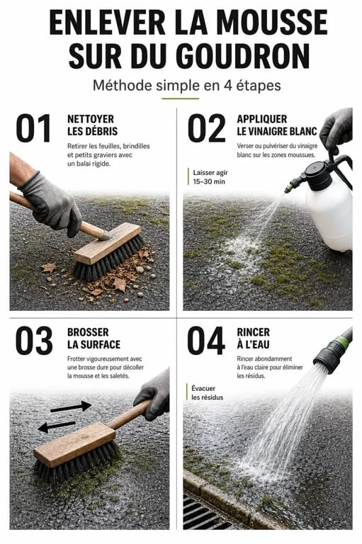 Étapes pour enlever la mousse sur du goudron avec du vinaigre blanc