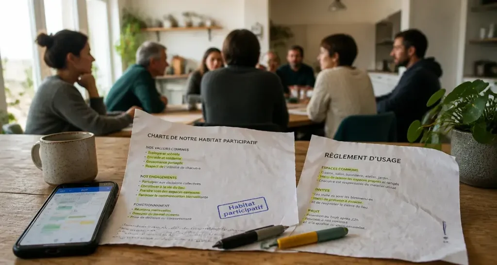 habitats participatifs : charte et règlement en réunion pour espaces communs ALUR