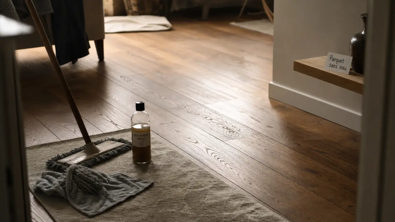 Nettoyer les parquets sans eau : serpillière microfibre sur parquet huilé
