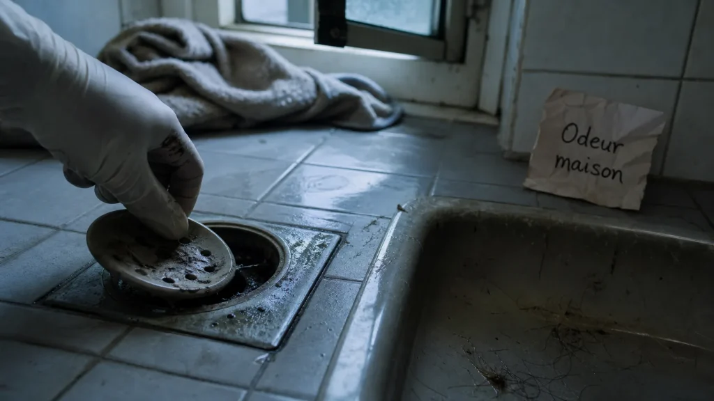 Odeur maison introuvable : traces d’humidité sous bonde d’évier