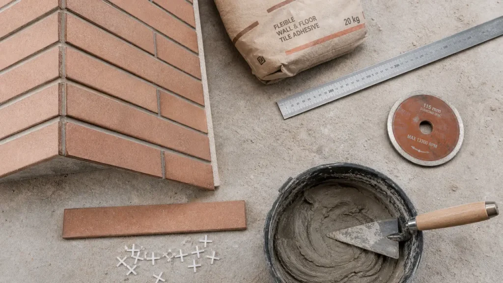 Brique pour mur intérieur sable rosé, pose et joints réguliers